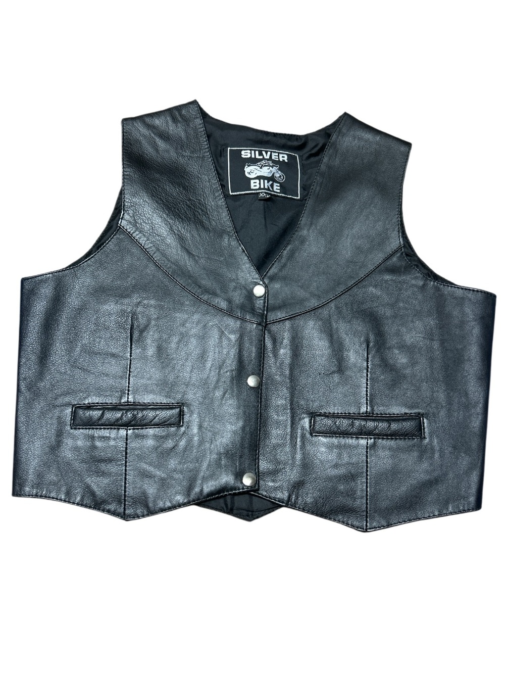 Silver Bike women's black leather motorcycle vest